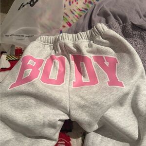 Gray Kids Sweatpants with Pink Lettering